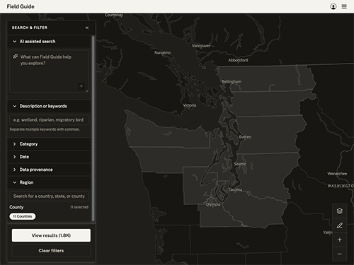 Field Guide thumbnail, showing the interactive prototype's map and search interface