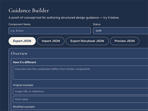 Guidance Builder thumbnail, showing the form-based guidance authoring interface